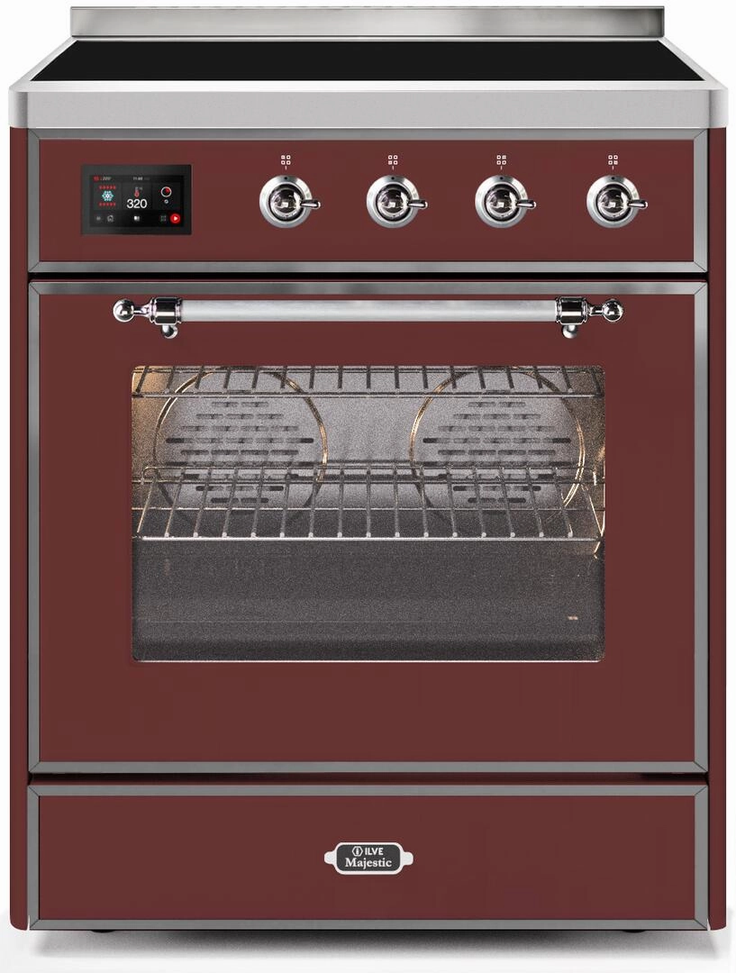 Ilve UMI30NE3BUC Majestic Ii 30 Inch Electric Freestanding Range In Burgundy With Chrome Trim Freestanding Ranges freestanding dual fuel range 30 inch