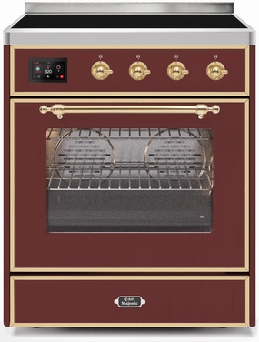 Ilve UMI30NE3BUG Majestic Ii 30 Inch Electric Freestanding Range In Burgundy With Brass Trim Freestanding Ranges freestanding dual fuel range 30 inch