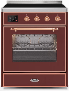 Ilve UMI30NE3BUP Majestic Ii 30 Inch Electric Freestanding Range In Burgundy With Copper Trim Freestanding Ranges freestanding dual fuel range 30 inch