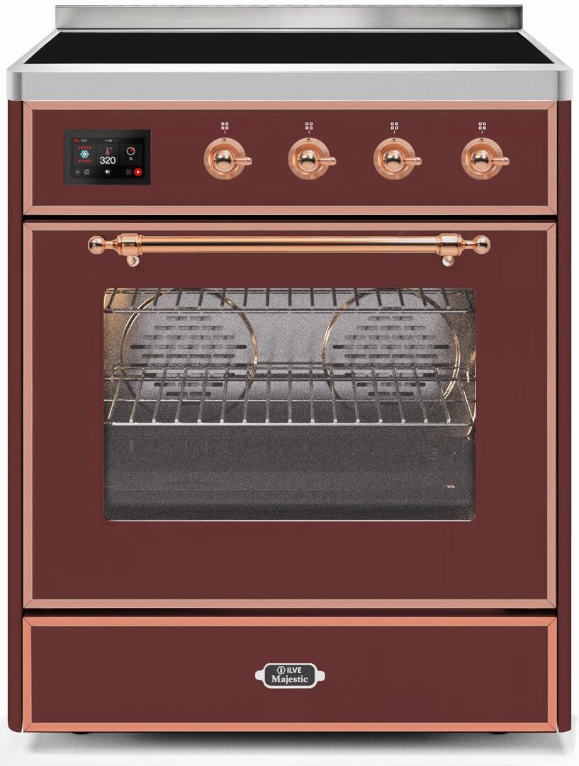 Ilve UMI30NE3BUP Majestic Ii 30 Inch Electric Freestanding Range In Burgundy With Copper Trim Freestanding Ranges freestanding dual fuel range 30 inch