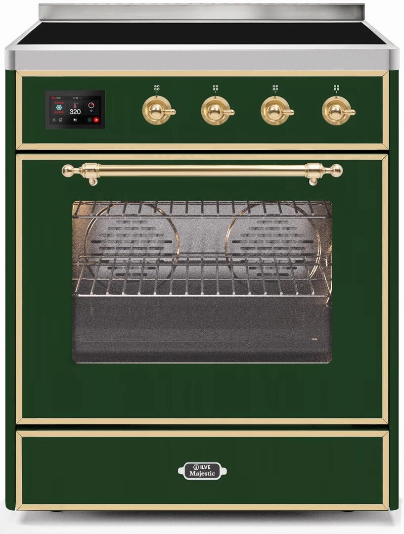 Ilve UMI30NE3EGG Majestic Ii 30 Inch Electric Freestanding Range In Emerald Green With Brass Trim Freestanding Ranges freestanding dual fuel range 30 inch