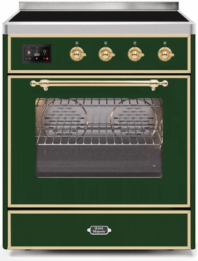 Ilve UMI30NE3EGG Majestic Ii 30 Inch Electric Freestanding Range In Emerald Green With Brass Trim Freestanding Ranges freestanding dual fuel range 30 inch