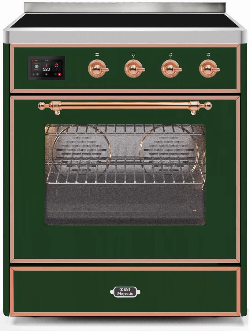 Ilve UMI30NE3EGP Majestic Ii 30 Inch Electric Freestanding Range In Emerald Green With Copper Trim Freestanding Ranges freestanding dual fuel range 30 inch