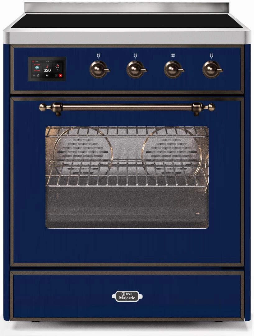 Ilve UMI30NE3MBB Majestic Ii 30 Inch Electric Freestanding Range In Blue With Bronze Trim Freestanding Ranges freestanding dual fuel range 30 inch