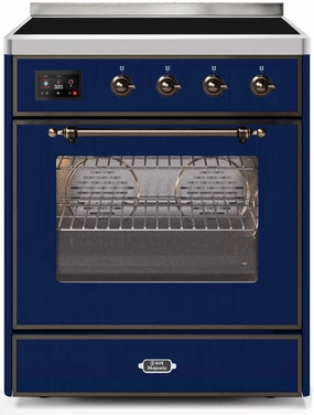 Ilve UMI30NE3MBB Majestic Ii 30 Inch Electric Freestanding Range In Blue With Bronze Trim Freestanding Ranges freestanding dual fuel range 30 inch