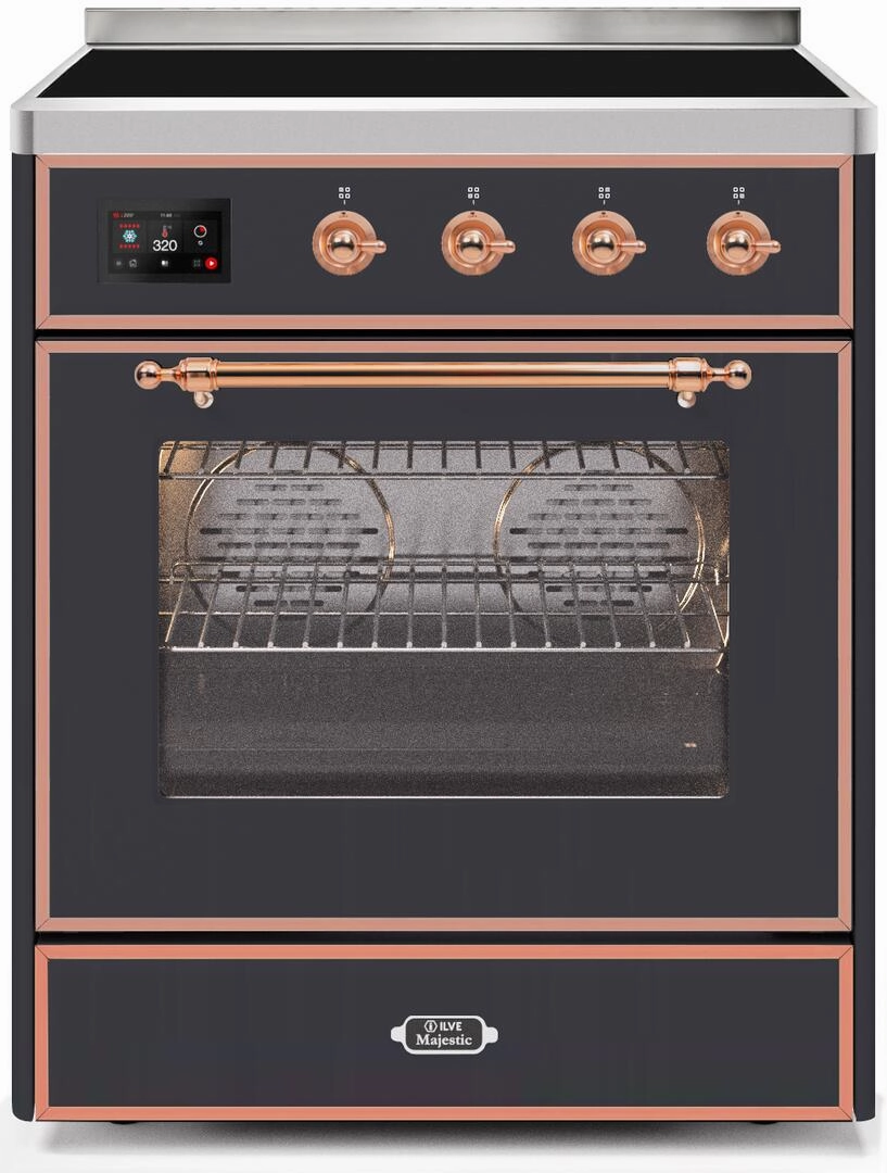 Ilve UMI30NE3MGP Majestic Ii 30 Inch Electric Freestanding Range In Matte Graphite With Copper Trim Freestanding Ranges freestanding dual fuel range 30 inch
