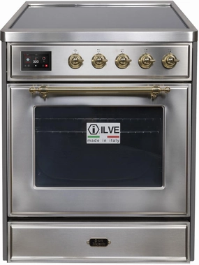 Ilve UMI30NE3SSG Majestic Ii 30 Inch Electric Freestanding Range In Stainless Steel With Brass Trim Freestanding Ranges freestanding dual fuel range 30 inch
