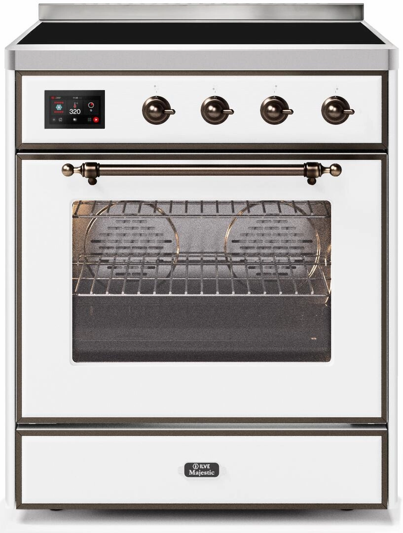 Ilve UMI30NE3WHB Majestic Ii 30 Inch Electric Freestanding Range In White With Bronze Trim Freestanding Ranges freestanding dual fuel range 30 inch