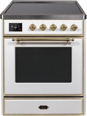 Ilve UMI30NE3WHG Majestic Ii 30 Inch Electric Freestanding Range In White With Brass Trim Freestanding Ranges freestanding dual fuel range 30 inch