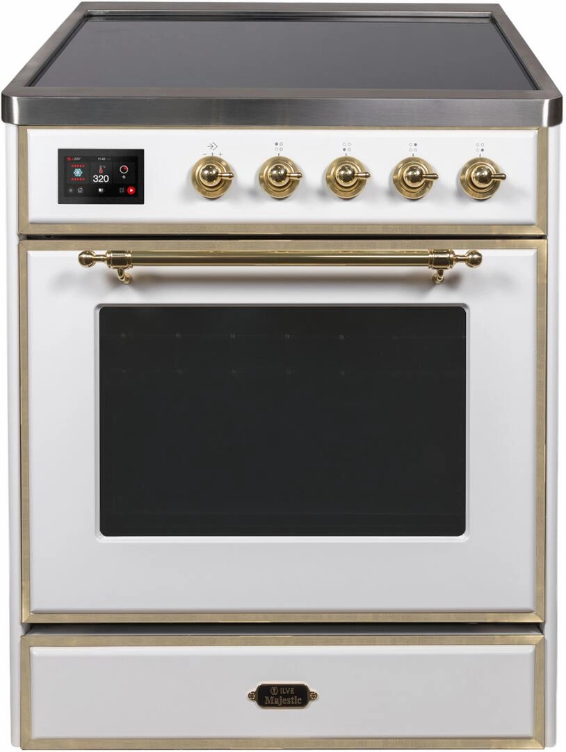 Ilve UMI30NE3WHG Majestic Ii 30 Inch Electric Freestanding Range In White With Brass Trim Freestanding Ranges freestanding dual fuel range 30 inch