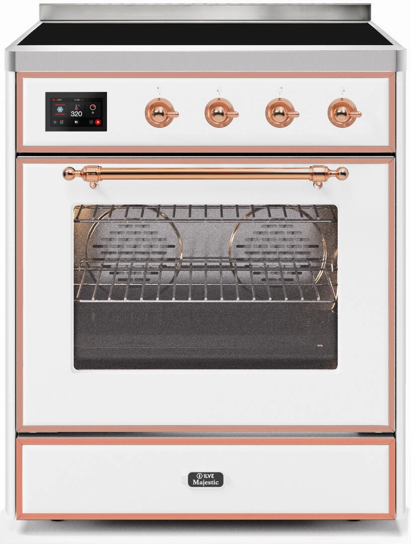 Ilve UMI30NE3WHP Majestic Ii 30 Inch Electric Freestanding Range In White With Copper Trim Freestanding Ranges freestanding dual fuel range 30 inch