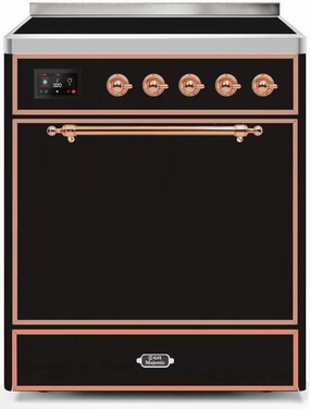 Ilve UMI30QNE3BKP Majestic Ii 30 Inch Electric Freestanding Range In Glossy Black With Copper Trim Freestanding Ranges freestanding dual fuel range 30 inch