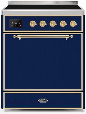 Ilve UMI30QNE3MBG Majestic Ii 30 Inch Electric Freestanding Range In Blue With Brass Trim Freestanding Ranges freestanding dual fuel range 30 inch