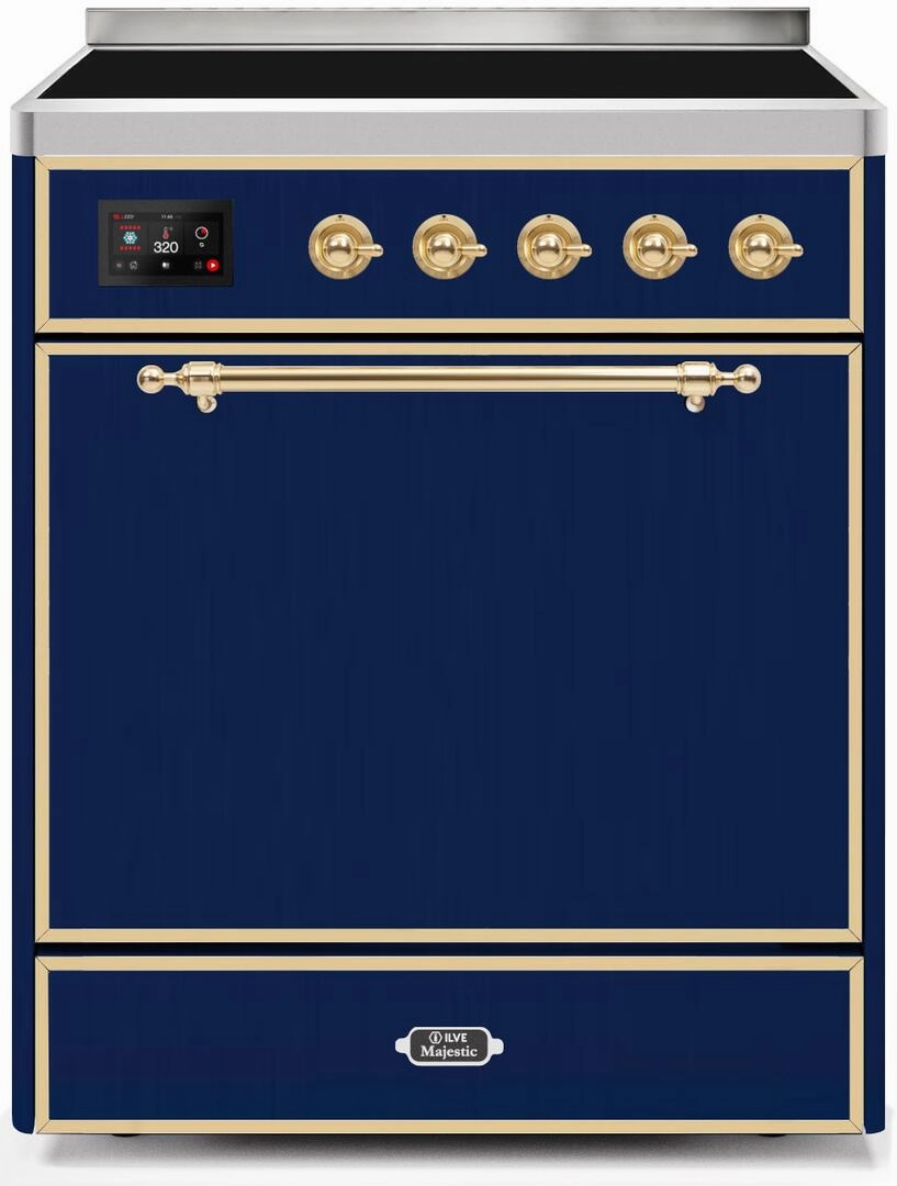 Ilve UMI30QNE3MBG Majestic Ii 30 Inch Electric Freestanding Range In Blue With Brass Trim Freestanding Ranges freestanding dual fuel range 30 inch