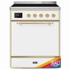 Ilve UMI30QNE3RAG Ilve Majestic Ii 30 Umi30Qne3Rag Freestanding Electric Range With Induction Single Oven With Solid Door In Ral Color With Brass Knobs Freestanding Ranges freestanding dual fuel range 30 inch
