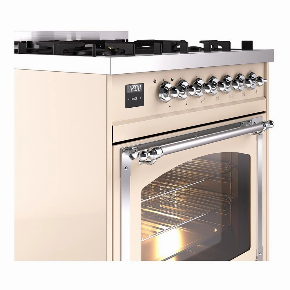 Ilve UN30NMPAWCLP Ilve Un30Nmpawclp Nostalgie Ii Noblesse 30" Dual Fuel Range (Liquid Propane, Triple Glass Door, Antique White, Chrome)