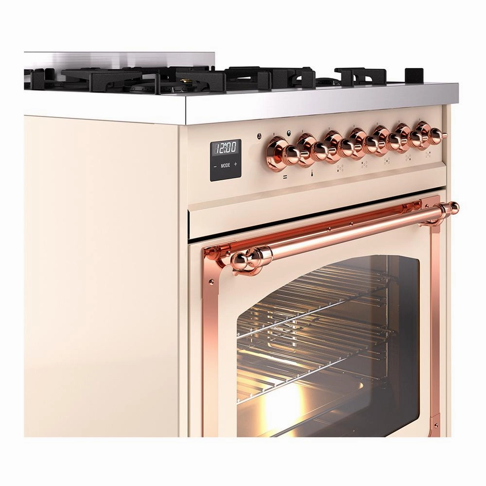 Ilve UN30NMPAWP Ilve Un30Nmpawp Nostalgie Ii Noblesse 30" Dual Fuel Range (Natural Gas, Triple Glass Door, Antique White, Copper)