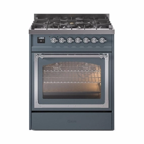 Ilve UN30NMPBGC Ilve Un30Nmpbgc Nostalgie Ii Noblesse 30" Dual Fuel Range (Natural Gas, Triple Glass Door, Blue Grey, Chrome) Freestanding Ranges freestanding dual fuel range 30 inch