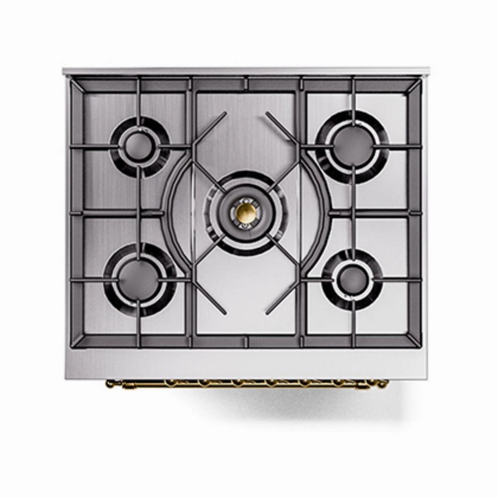 Ilve UN30NMPBGG Ilve Un30Nmpbgg Nostalgie Ii Noblesse 30" Dual Fuel Range (Natural Gas, Triple Glass Door, Blue Grey, Brass)