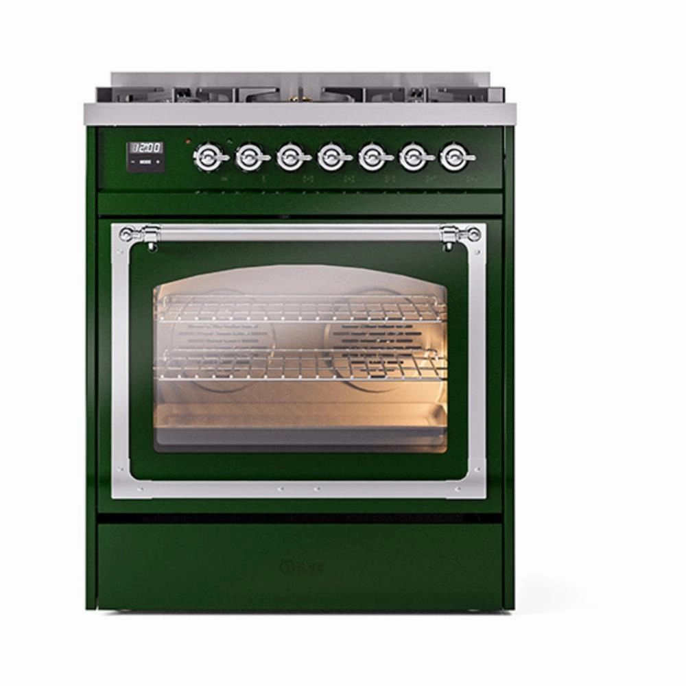 Ilve UN30NMPEGC Ilve Un30Nmpegc Nostalgie Ii Noblesse 30" Dual Fuel Range (Natural Gas, Triple Glass Door, Emerald Green, Chrome)