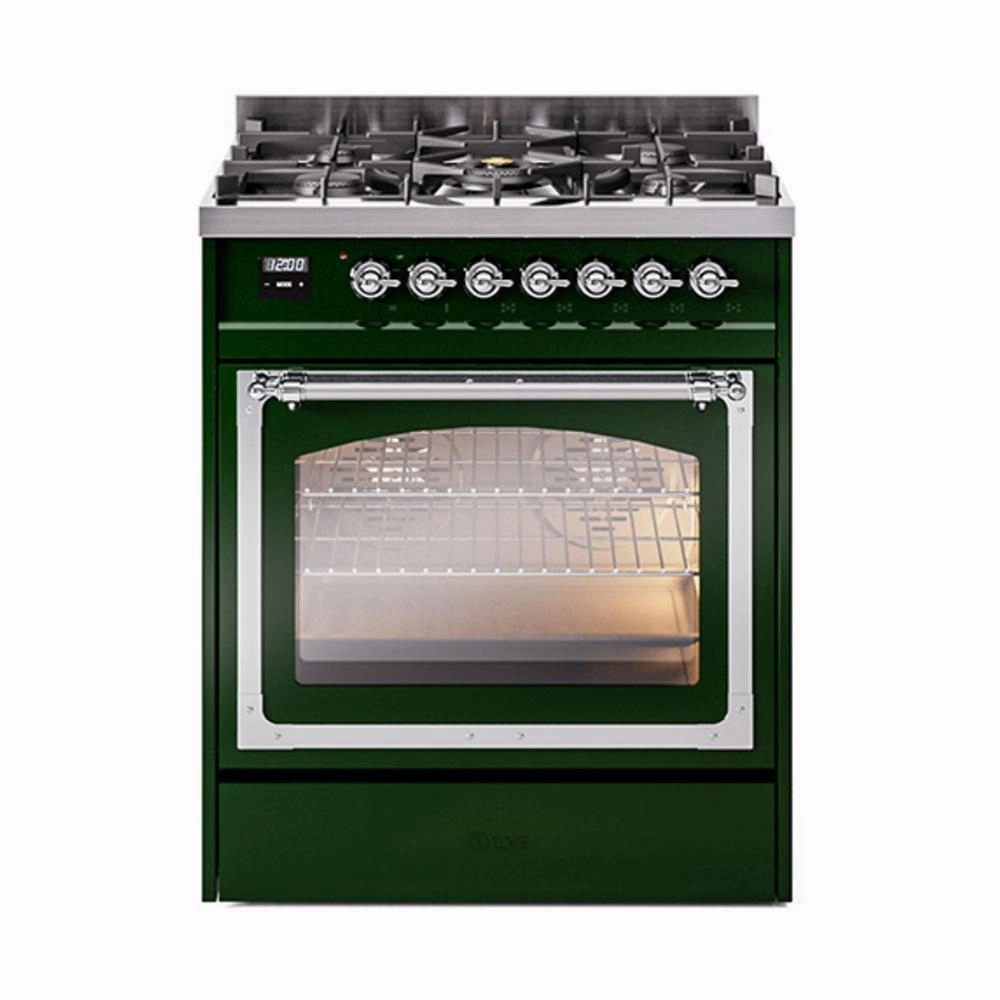 Ilve UN30NMPEGC Ilve Un30Nmpegc Nostalgie Ii Noblesse 30" Dual Fuel Range (Natural Gas, Triple Glass Door, Emerald Green, Chrome) Freestanding Ranges freestanding dual fuel range 30 inch