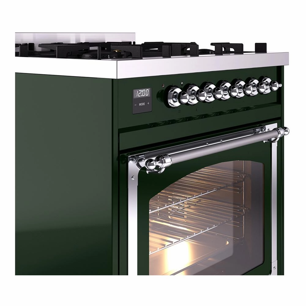Ilve UN30NMPEGC Ilve Un30Nmpegc Nostalgie Ii Noblesse 30" Dual Fuel Range (Natural Gas, Triple Glass Door, Emerald Green, Chrome)