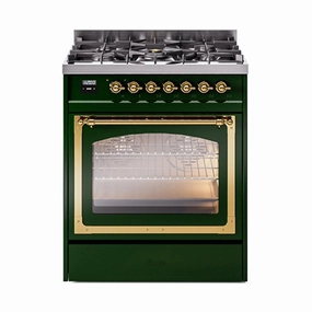 Ilve UN30NMPEGGLP Ilve Un30Nmpegglp Nostalgie Ii Noblesse 30" Dual Fuel Range (Liquid Propane, Triple Glass Door, Emerald Green, Brass) Freestanding Ranges freestanding dual fuel range 30 inch