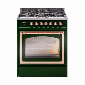Ilve UN30NMPEGPLP Ilve Un30Nmpegplp Nostalgie Ii Noblesse 30" Dual Fuel Range (Liquid Propane, Triple Glass Door, Emerald Green, Copper) Freestanding Ranges freestanding dual fuel range 30 inch