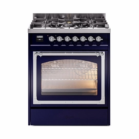 Ilve UN30NMPMBC Ilve Un30Nmpmbc Nostalgie Ii Noblesse 30" Dual Fuel Range (Natural Gas, Triple Glass Door, Midnight Blue, Chrome) Freestanding Ranges freestanding dual fuel range 30 inch