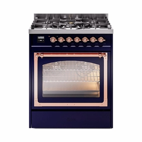 Ilve UN30NMPMBP Ilve Un30Nmpmbp Nostalgie Ii Noblesse 30" Dual Fuel Range (Natural Gas, Triple Glass Door, Midnight Blue, Copper) Freestanding Ranges freestanding dual fuel range 30 inch