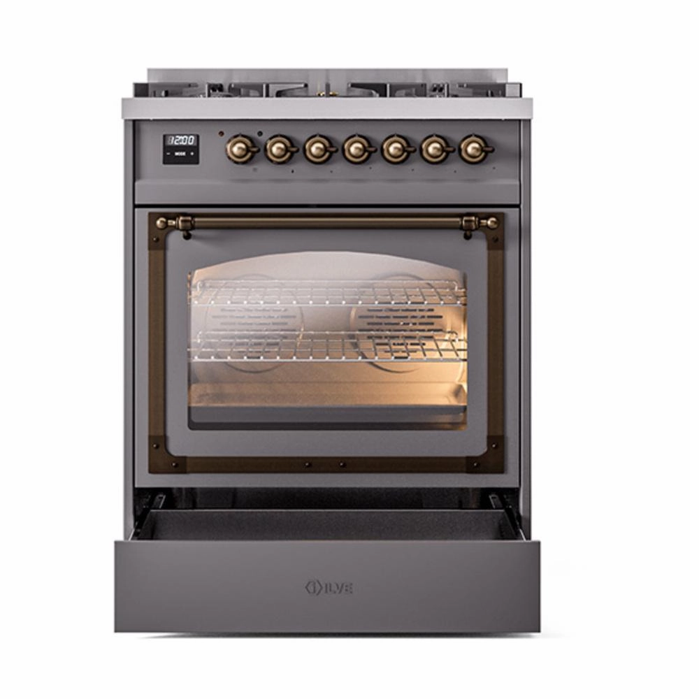 Ilve UN30NMPMGBLP Ilve Un30Nmpmgblp Nostalgie Ii Noblesse 30" Dual Fuel Range (Liquid Propane, Triple Glass Door, Graphite Matte, Burnished)