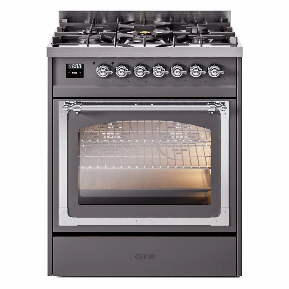 Ilve UN30NMPMGCLP Ilve Un30Nmpmgclp Nostalgie Ii Noblesse 30" Dual Fuel Range (Liquid Propane, Triple Glass Door, Graphite Matte, Chrome) Freestanding Ranges freestanding dual fuel range 30 inch