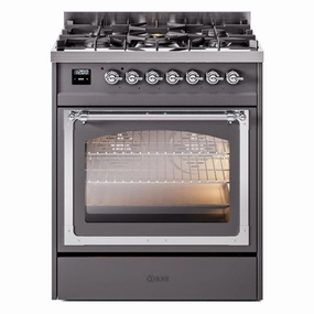 Ilve UN30NMPMGCLP Ilve Un30Nmpmgclp Nostalgie Ii Noblesse 30" Dual Fuel Range (Liquid Propane, Triple Glass Door, Graphite Matte, Chrome) Freestanding Ranges freestanding dual fuel range 30 inch
