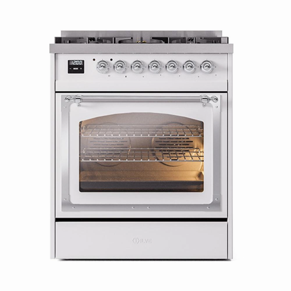 Ilve UN30NMPRAC Ilve Un30Nmprac Nostalgie Ii Noblesse 30" Dual Fuel Range (Natural Gas, Triple Glass Door, Ral, Chrome)