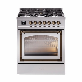 Ilve UN30NMPSSB Ilve Un30Nmpssb Nostalgie Ii Noblesse 30" Dual Fuel Range (Natural Gas, Triple Glass Door, Stainless Steel, Burnished) Freestanding Ranges freestanding dual fuel range 30 inch
