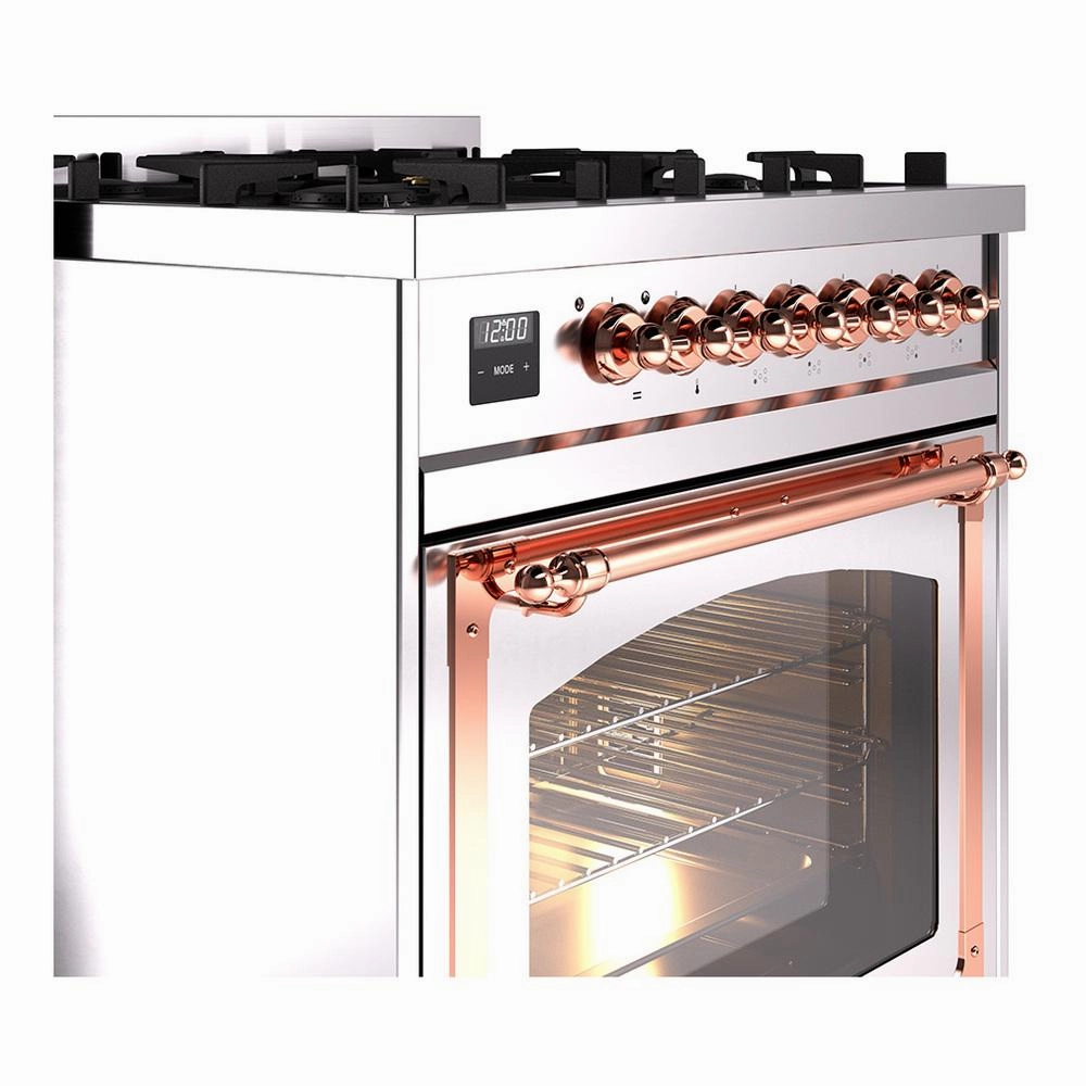 Ilve UN30NMPSSP Ilve Un30Nmpssp Nostalgie Ii Noblesse 30" Dual Fuel Range (Natural Gas, Triple Glass Door, Stainless Steel, Copper)