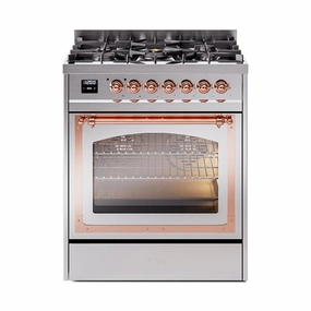 Ilve UN30NMPSSP Ilve Un30Nmpssp Nostalgie Ii Noblesse 30" Dual Fuel Range (Natural Gas, Triple Glass Door, Stainless Steel, Copper) Freestanding Ranges freestanding dual fuel range 30 inch