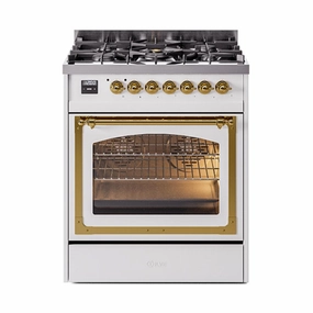 Ilve UN30NMPWHG Ilve Un30Nmpwhg Nostalgie Ii Noblesse 30" Dual Fuel Range (Natural Gas, Triple Glass Door, White, Brass) Freestanding Ranges freestanding dual fuel range 30 inch
