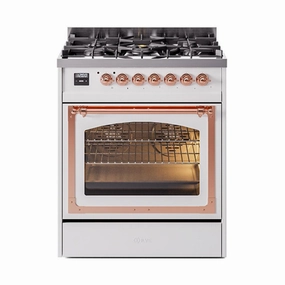 Ilve UN30NMPWHP Ilve Un30Nmpwhp Nostalgie Ii Noblesse 30" Dual Fuel Range (Natural Gas, Triple Glass Door, White, Copper) Freestanding Ranges freestanding dual fuel range 30 inch