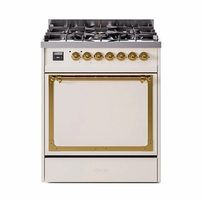 Ilve UN30QNMPAWGLP Ilve Un30Qnmpawglp Nostalgie Ii Noblesse 30" Dual Fuel Range (Liquid Propane, Solid Door, Antique White, Brass) Freestanding Ranges freestanding dual fuel range 30 inch