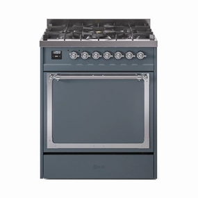 Ilve UN30QNMPBGCLP Ilve Un30Qnmpbgclp Nostalgie Ii Noblesse 30" Dual Fuel Range (Liquid Propane, Solid Door, Blue Grey, Chrome) Freestanding Ranges freestanding dual fuel range 30 inch