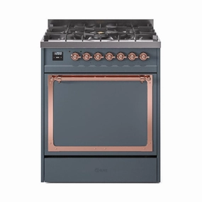 Ilve UN30QNMPBGPLP Ilve Un30Qnmpbgplp Nostalgie Ii Noblesse 30" Dual Fuel Range (Liquid Propane, Solid Door, Blue Grey, Copper) Freestanding Ranges freestanding dual fuel range 30 inch