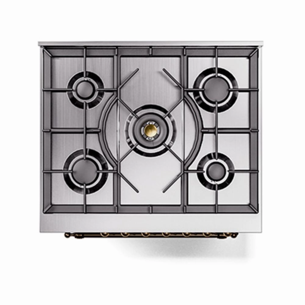 Ilve UN30QNMPBKB Ilve Un30Qnmpbkb Nostalgie Ii Noblesse 30" Dual Fuel Range (Natural Gas, Solid Door, Glossy Black, Burnished)