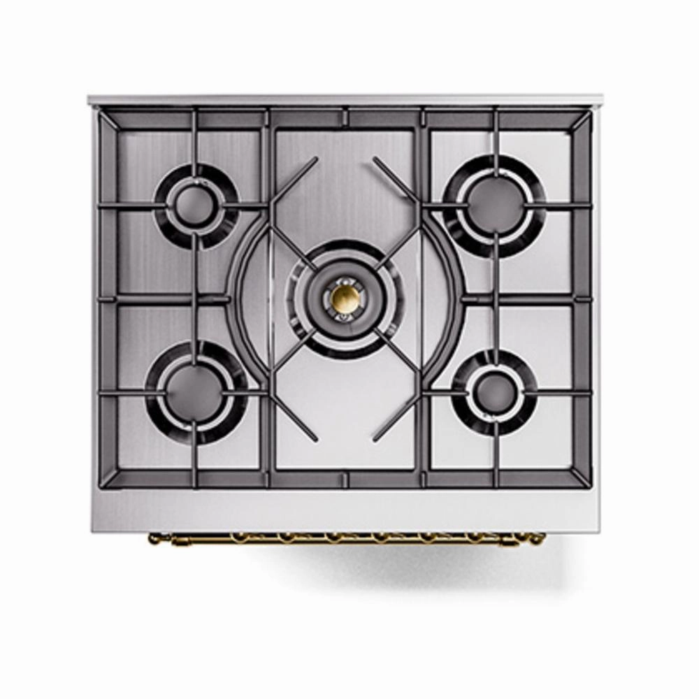 Ilve UN30QNMPBKG Ilve Un30Qnmpbkg Nostalgie Ii Noblesse 30" Dual Fuel Range (Natural Gas, Solid Door, Glossy Black, Brass)