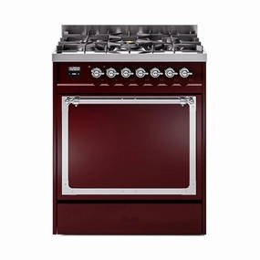 Ilve UN30QNMPBUCLP Ilve Un30Qnmpbuclp Nostalgie Ii Noblesse 30" Dual Fuel Range (Liquid Propane, Solid Door, Burgundy, Chrome) Freestanding Ranges freestanding dual fuel range 30 inch