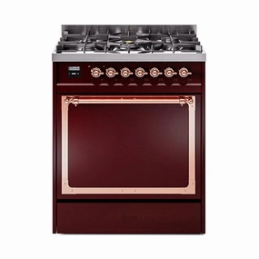 Ilve UN30QNMPBUP Ilve Un30Qnmpbup Nostalgie Ii Noblesse 30" Dual Fuel Range (Natural Gas, Solid Door, Burgundy, Copper) Freestanding Ranges freestanding dual fuel range 30 inch