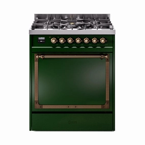 Ilve UN30QNMPEGBLP Ilve Un30Qnmpegblp Nostalgie Ii Noblesse 30" Dual Fuel Range (Liquid Propane, Solid Door, Emerald Green, Burnished) Freestanding Ranges freestanding dual fuel range 30 inch