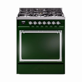 Ilve UN30QNMPEGC Ilve Un30Qnmpegc Nostalgie Ii Noblesse 30" Dual Fuel Range (Natural Gas, Solid Door, Emerald Green, Chrome) Freestanding Ranges freestanding dual fuel range 30 inch