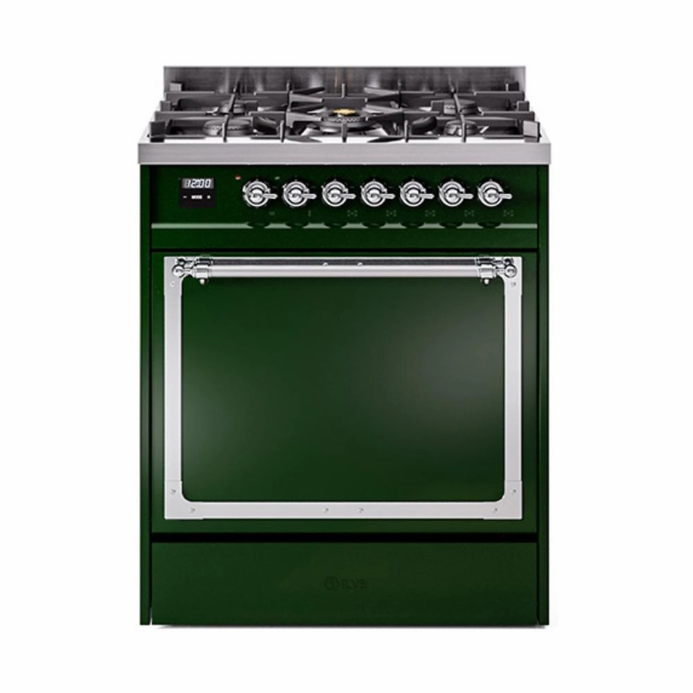 Ilve UN30QNMPEGC Ilve Un30Qnmpegc Nostalgie Ii Noblesse 30" Dual Fuel Range (Natural Gas, Solid Door, Emerald Green, Chrome) Freestanding Ranges freestanding dual fuel range 30 inch