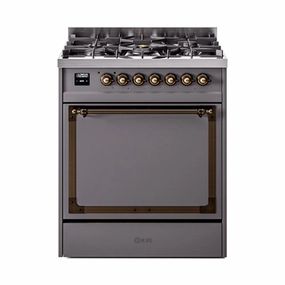 Ilve UN30QNMPMGBLP Ilve Un30Qnmpmgblp Nostalgie Ii Noblesse 30" Dual Fuel Range (Liquid Propane, Solid Door, Graphite Matte, Burnished) Freestanding Ranges freestanding dual fuel range 30 inch